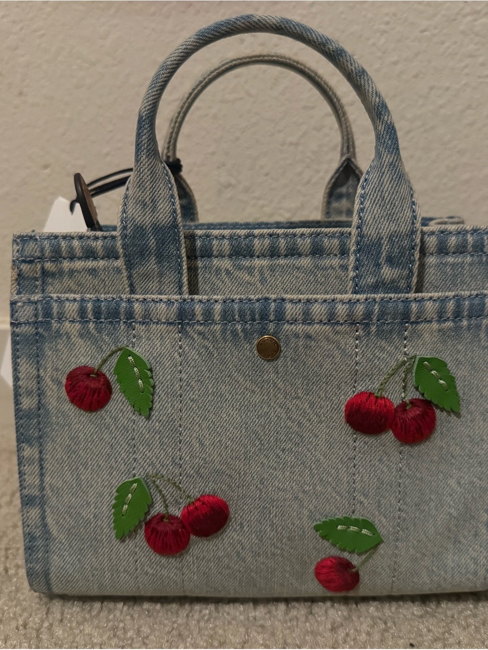 Embroidered Cherry Denim Cargo
Tote 20 NWT - Picture 2 of 5